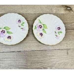 VINTAGE Shelley Bone China Pansy Saucer Plate England~set Of 2